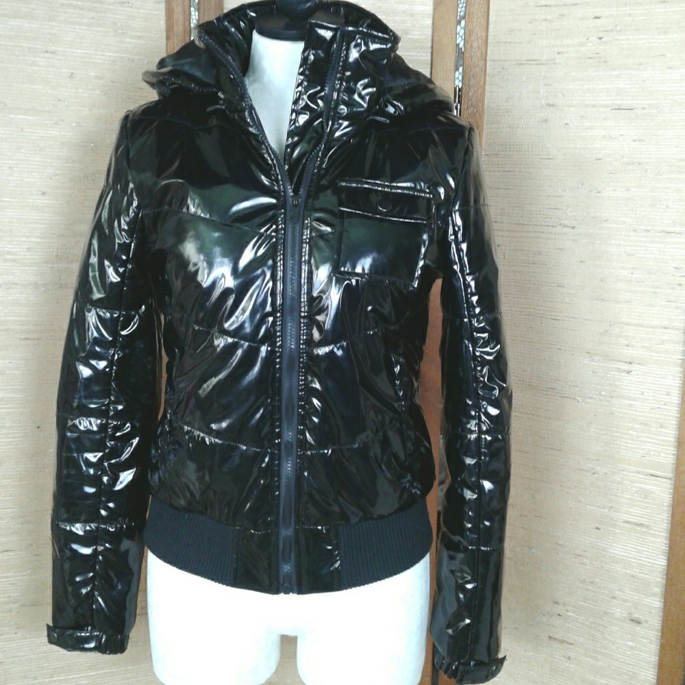 Lov Me black hooded insulated rain jacket S